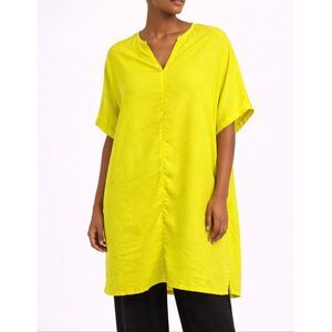 Lanhtropy linen yellow mini dress tunic one size better fit sz S/M